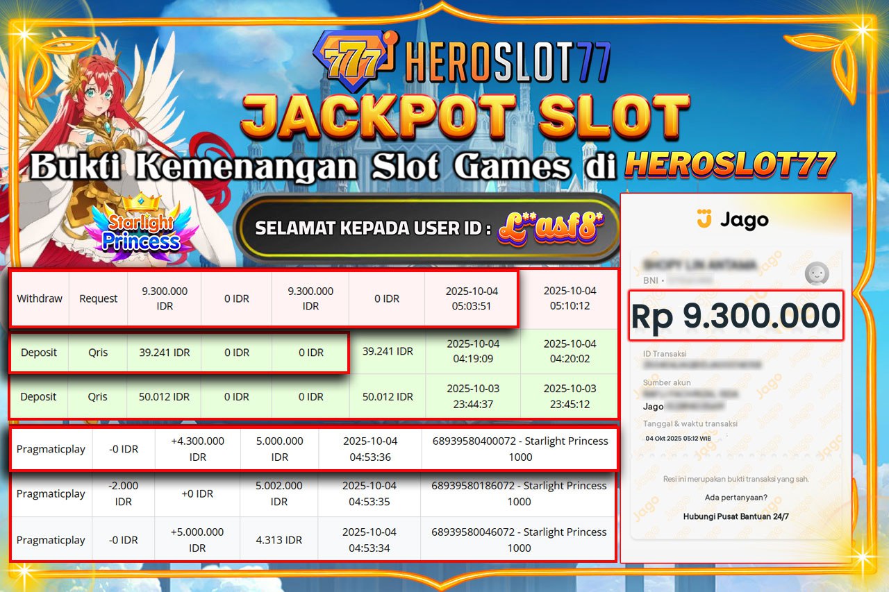 HEROSLOT77 JACKPOT STARLIGHT PRINCESS Rp 9.300.000.- LUNAS!!!